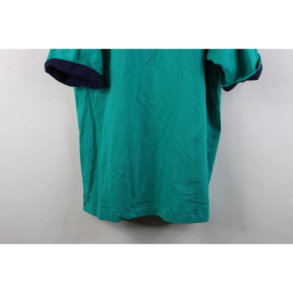 Deadstock Vtg 90s Streetwear Mens Large Blank Layered T-Shirt Teal Cotton USA - Picture 12 of 12